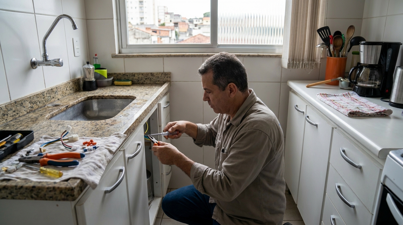 Eletricista instalando torneira eletrica em Bauru‑SP
