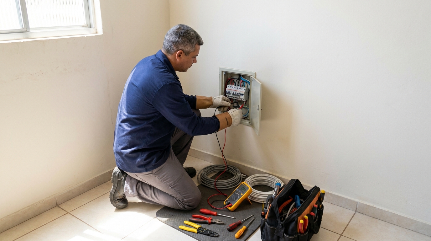 Eletricista realizando manutencao em Bauru‑SP