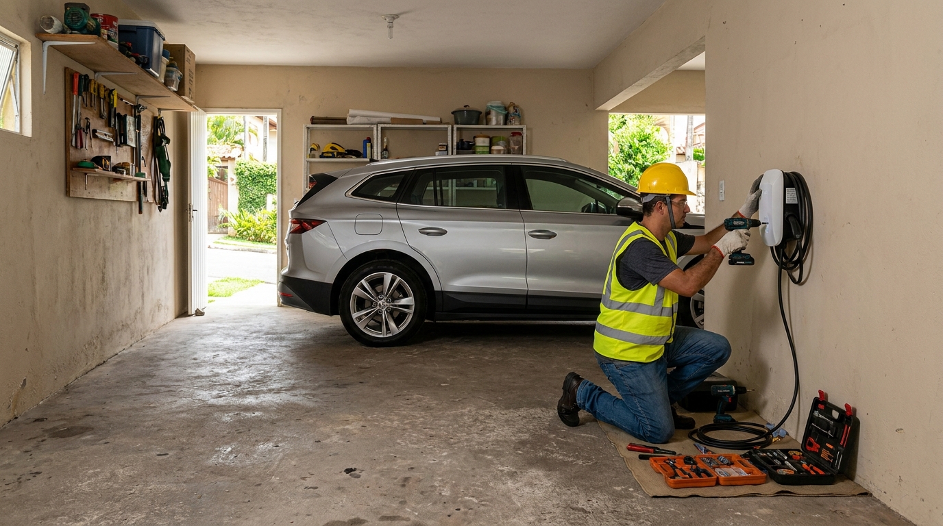 Instalacao de carregador de carro eletrico residencial em Bauru‑SP