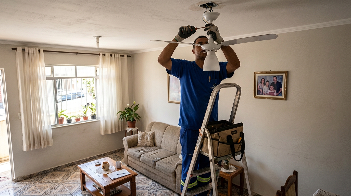 Instalacao de ventilador de teto residencial em Bauru‑SP