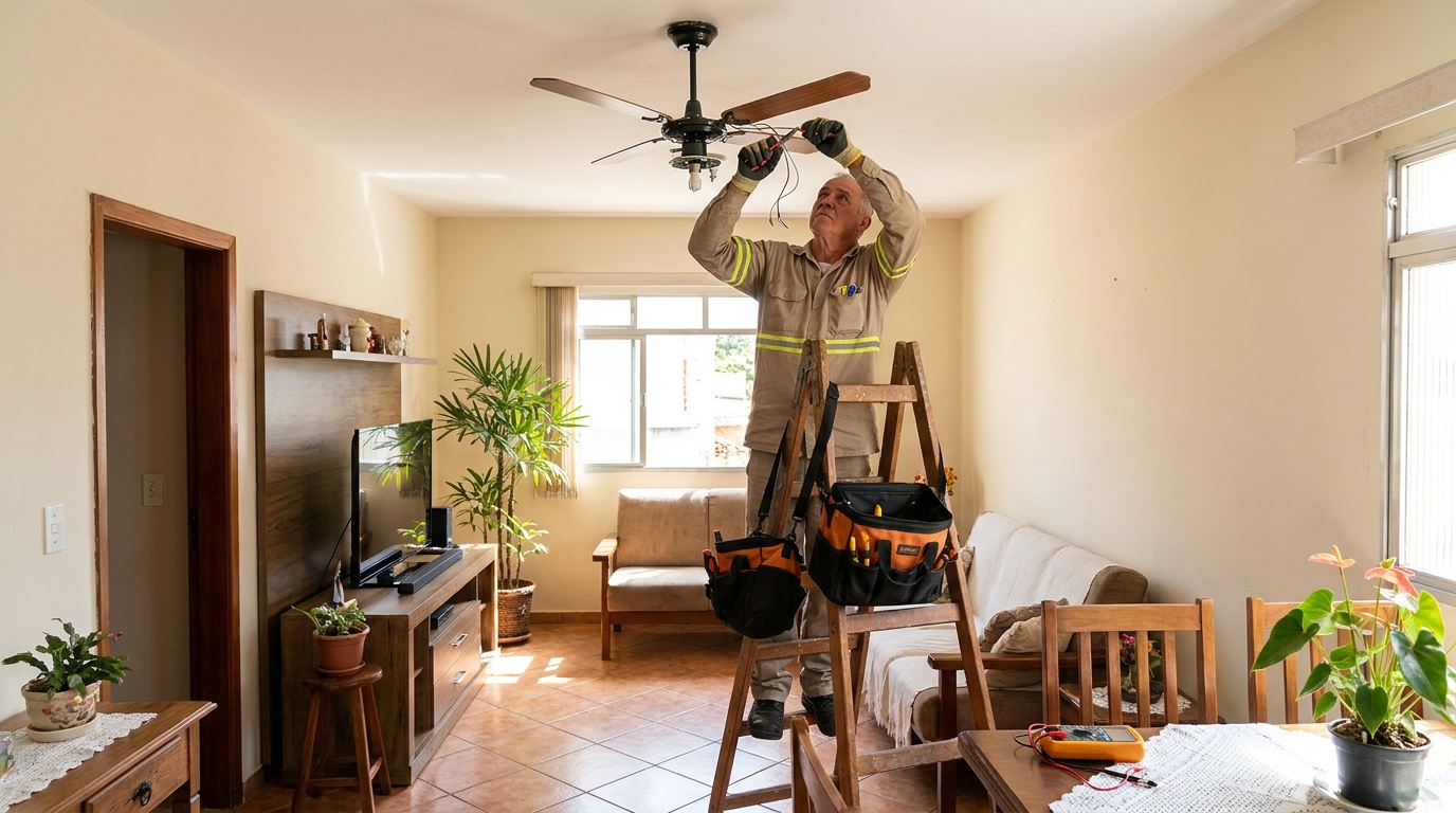 Montagem de ventilador de teto em Bauru‑SP
